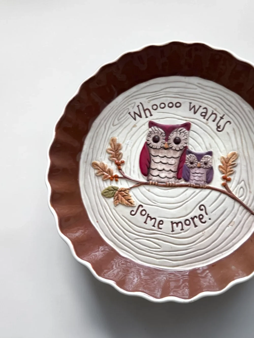 Grasslands Road Owl Pie Plate Whooo Wants Some More Ceramic Fall Serving Dish
